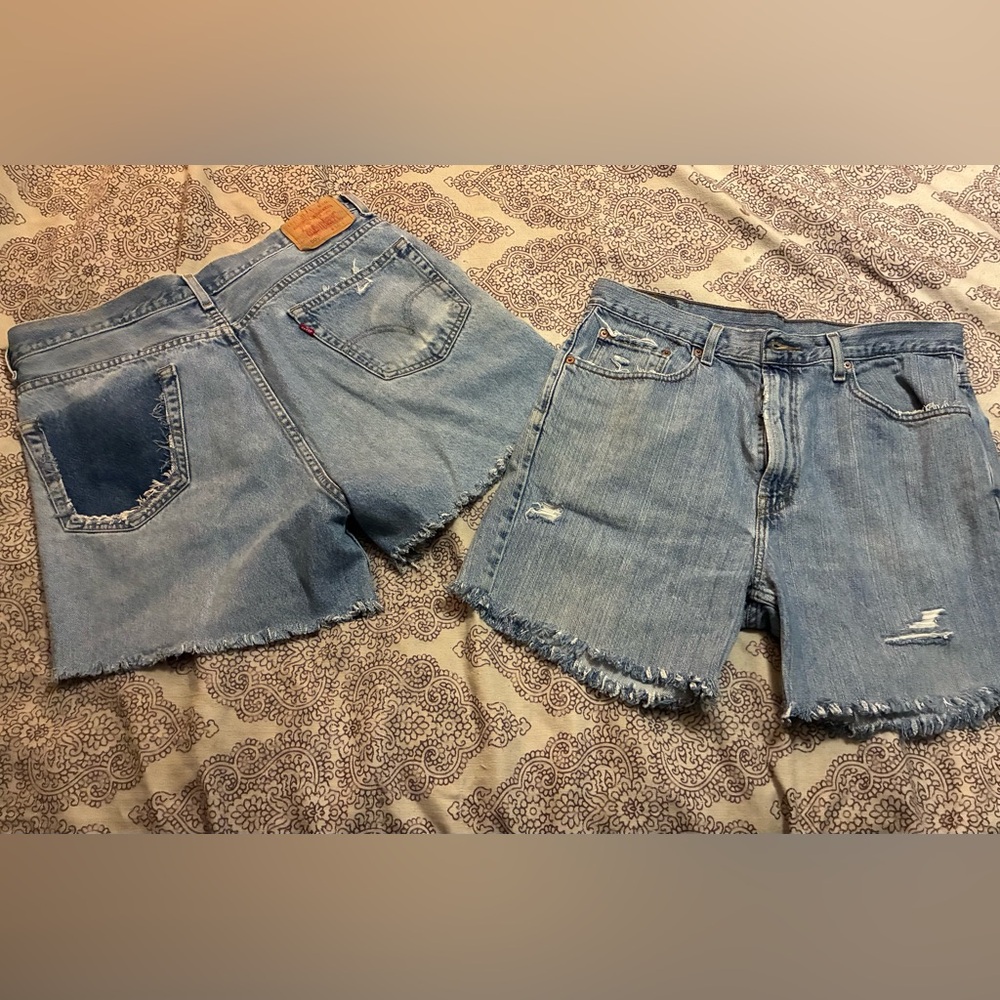 2-Pair of distressed Levi’s Jean shorts size 36 Boho Grunge 90’s core